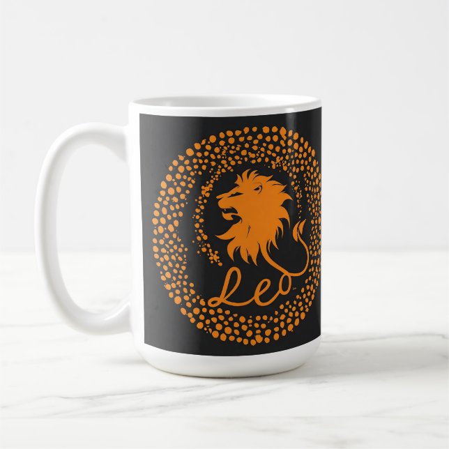 Leo Zodiac Symbol Featuring Bold Golden Lion Head Coffee Mug (Left)