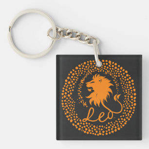 Leo Zodiac Symbol Featuring Bold Golden Lion Head Key Ring