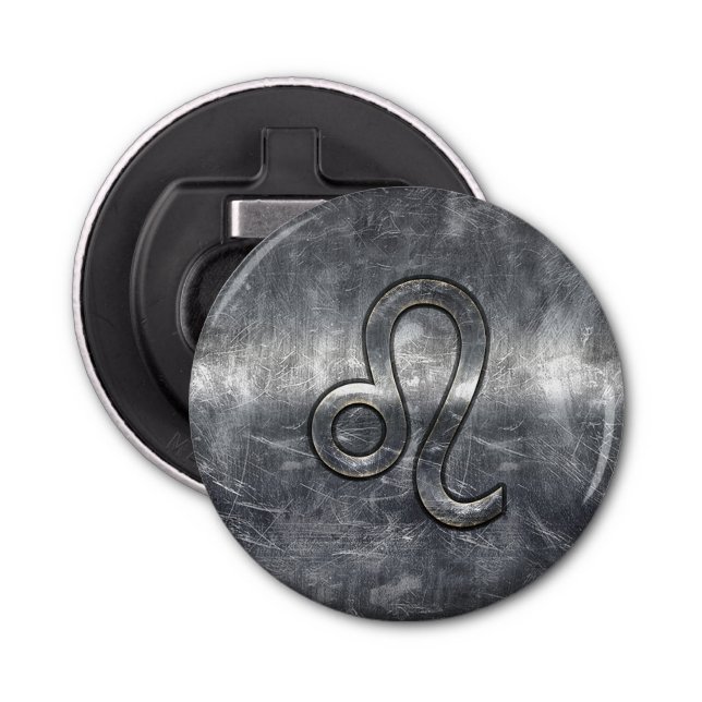 Leo Zodiac Symbol in Grunge Distressed Style Bottle Opener (Front)