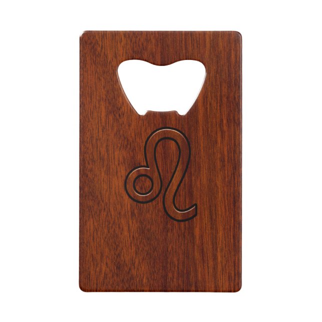 Leo Zodiac Symbol in Mahogany wood style (Front)