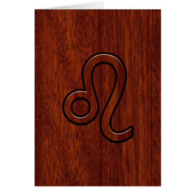 Leo Zodiac Symbol in Mahogany wood style decor (Front)
