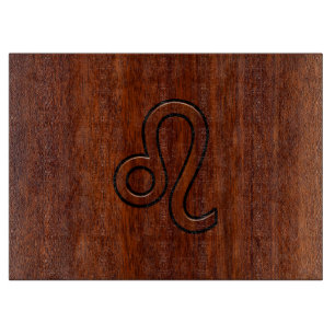 Leo Zodiac Symbol in Mahogany wood style decor Cutting Board