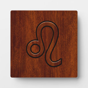Leo Zodiac Symbol in Mahogany wood style decor Plaque