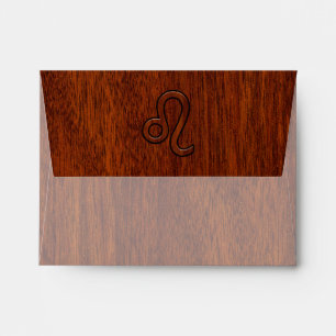 Leo Zodiac Symbol in Mahogany wood style Envelopes