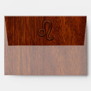 Leo Zodiac Symbol in Mahogany wood style Envelopes