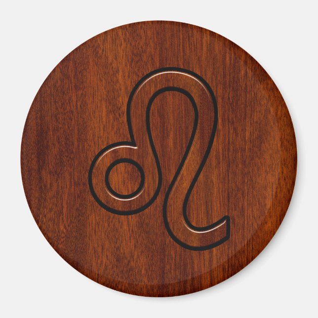 Leo Zodiac Symbol in Mahogany wood style Magnet (Front)