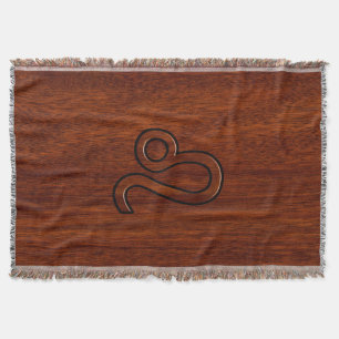Leo Zodiac Symbol in Mahogany wood style Throw Blanket