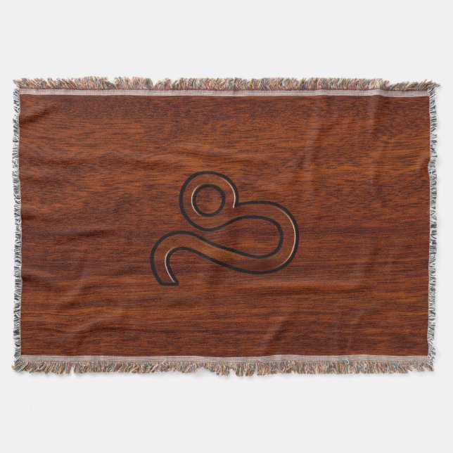 Leo Zodiac Symbol in Mahogany wood style Throw Blanket (Front)