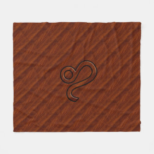 Leo Zodiac Symbol in Rich Mahogany wood style Fleece Blanket