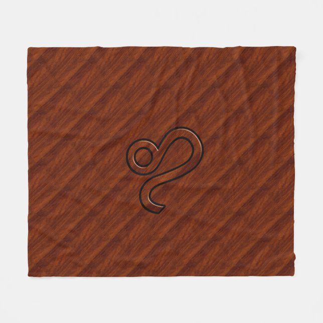 Leo Zodiac Symbol in Rich Mahogany wood style Fleece Blanket (Front (Horizontal))