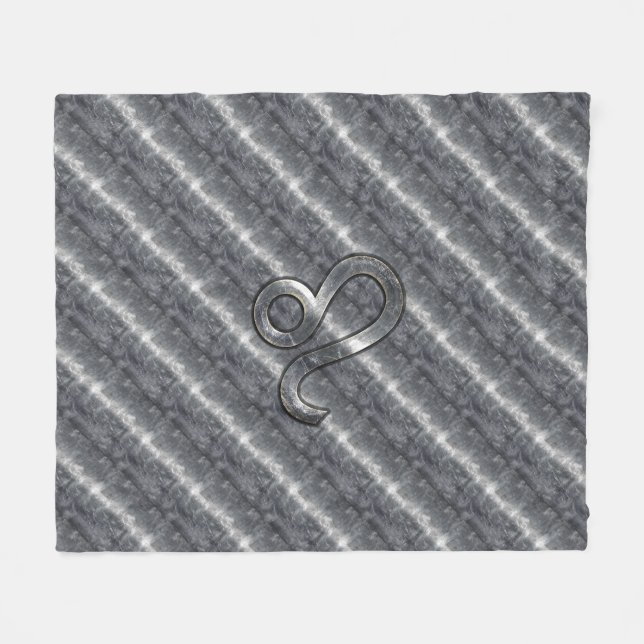 Leo Zodiac Symbol in Silver Steel Style Fleece Blanket (Front (Horizontal))