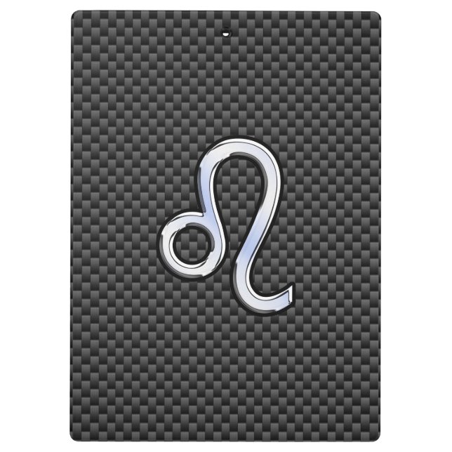 Leo Zodiac Symbol on Charcoal Carbon Fiber Decor Clipboard (Back)