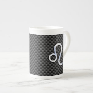 Leo Zodiac Symbol on Charcoal Carbon Fibre Decor Bone China Mug