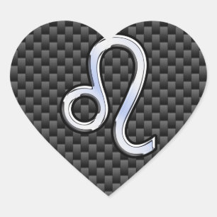 Leo Zodiac Symbol on Charcoal Carbon Fibre Decor Heart Sticker