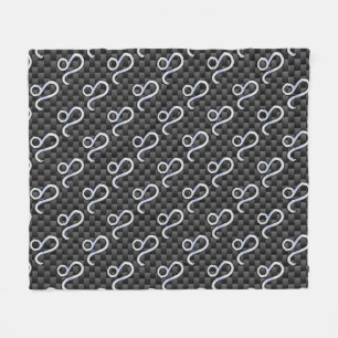 Leo Zodiac Symbol on Charcoal Carbon Fibre Print Fleece Blanket