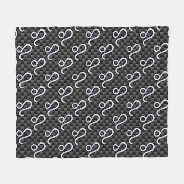 Leo Zodiac Symbol on Charcoal Carbon Fibre Print Fleece Blanket (Front (Horizontal))