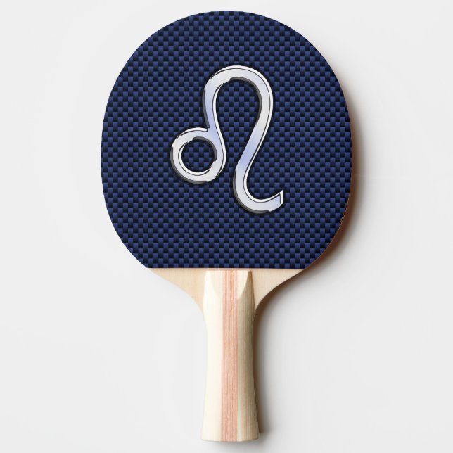 Leo Zodiac Symbol on Navy Blue Carbon Fibre Print Ping Pong Paddle (Back)