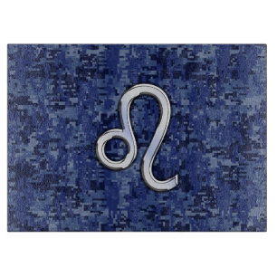Leo Zodiac Symbol on Navy Blue Digital Camo Cutting Board