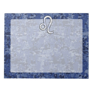 Leo Zodiac Symbol on Navy Blue Digital Camo Notepad