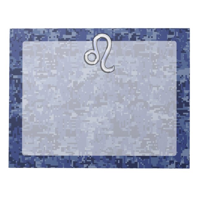 Leo Zodiac Symbol on Navy Blue Digital Camo Notepad (Front)