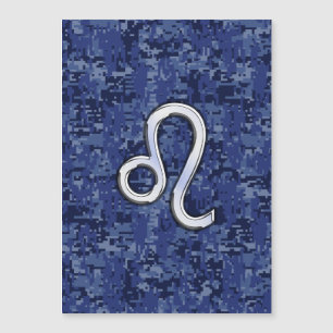 Leo Zodiac Symbol on Navy Blue Digital Camouflage