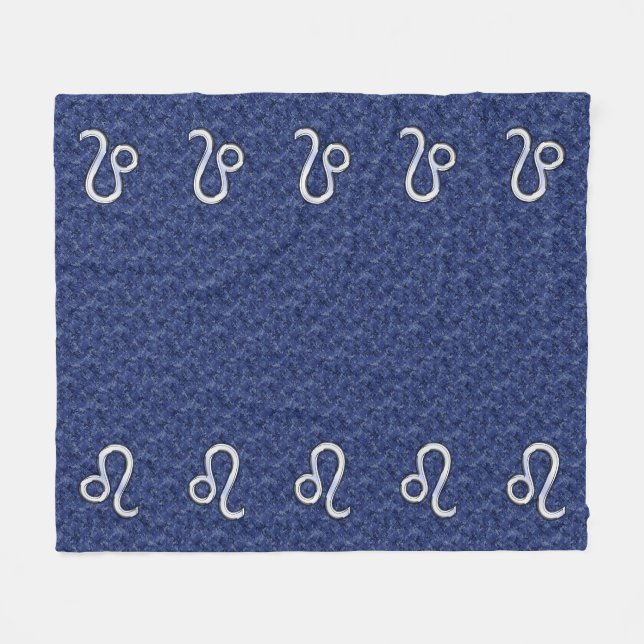 Leo Zodiac Symbol on Navy Blue Digital Camouflage Fleece Blanket (Front (Horizontal))