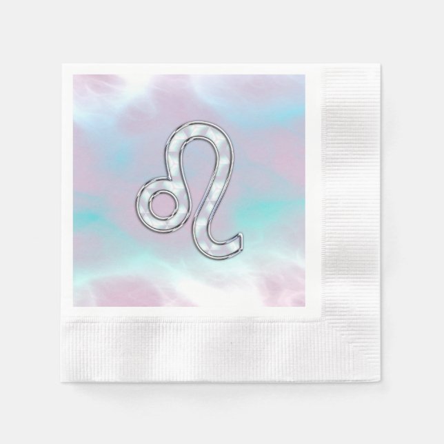 Leo Zodiac Symbol on Pastels Nacre Style Print Napkin (Front)