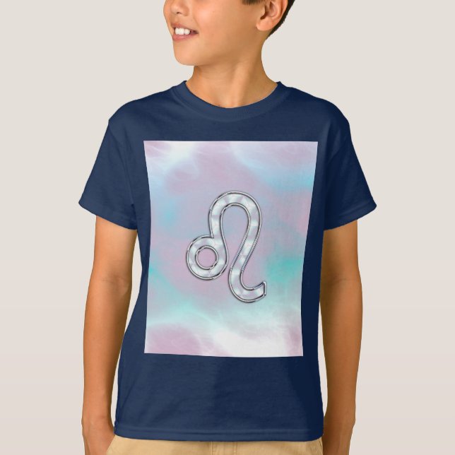 Leo Zodiac Symbol on Pastels Nacre Style Print T-Shirt (Front)