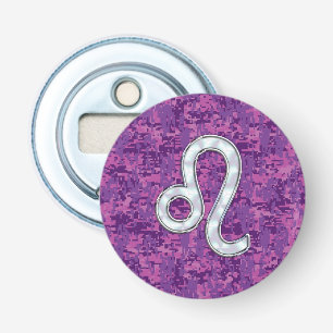 Leo Zodiac Symbol on Pink Fuchsia Digital Camo Bottle Opener