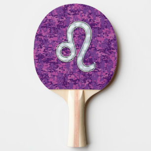 Leo Zodiac Symbol on Pink Fuchsia Digital Camo Ping Pong Paddle