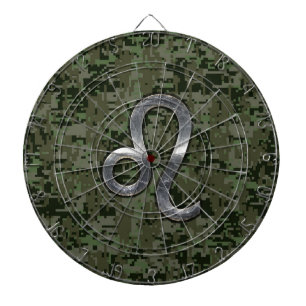 Leo Zodiac Symbol on Woodland Digital Camo Dartboard