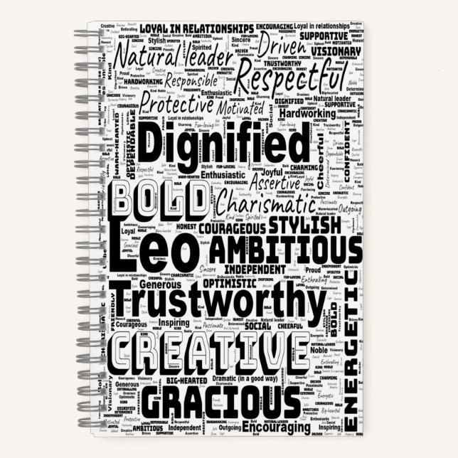 Leo Zodiac Word Cloud Spiral Planner Notebook (Front)