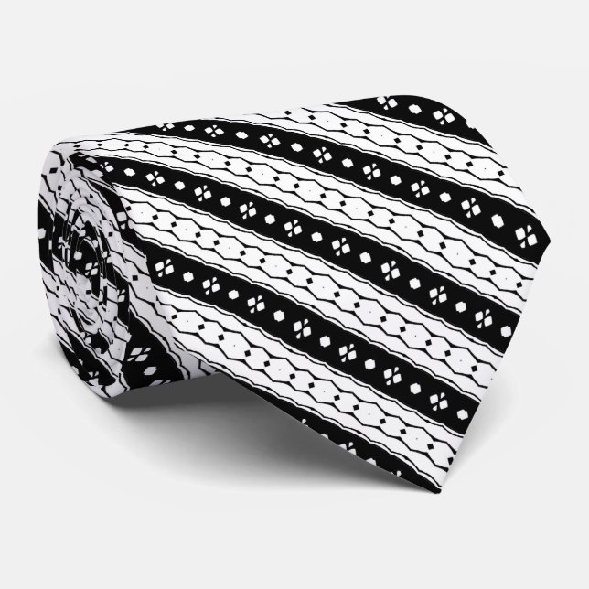 Leon  | Black & White Geometric Stripe Tie (Rolled)