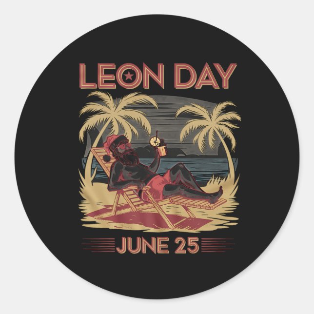 Leon Day June 25 Santa Beach 6 Months To Christmas Classic Round Sticker (Front)