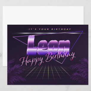 Leon Name Vorname lila retro Karte Geburtstag Card