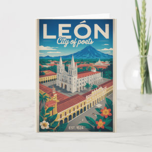 León Nicaragua Retro Travel Poster Art Card