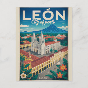 León Nicaragua Retro Travel Poster Art Postcard