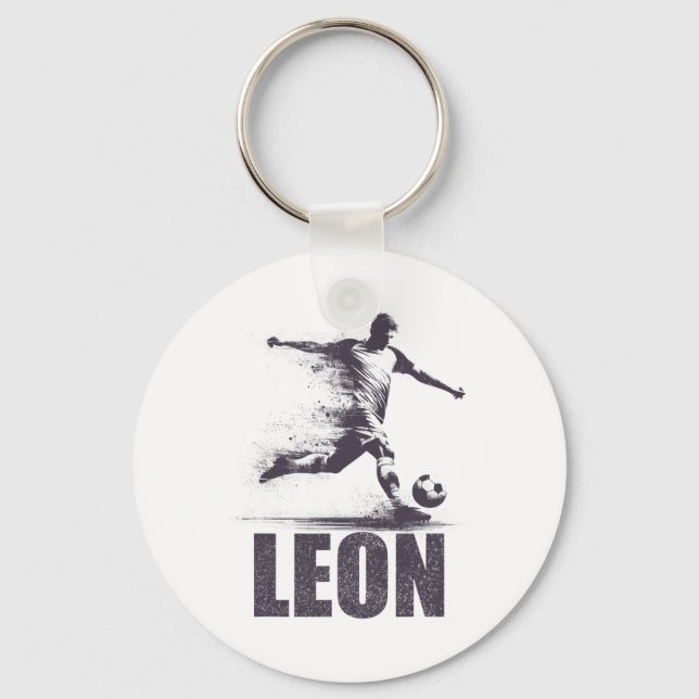Leon Soccer Boys Personalized First Name Leon  Key Ring (Front)