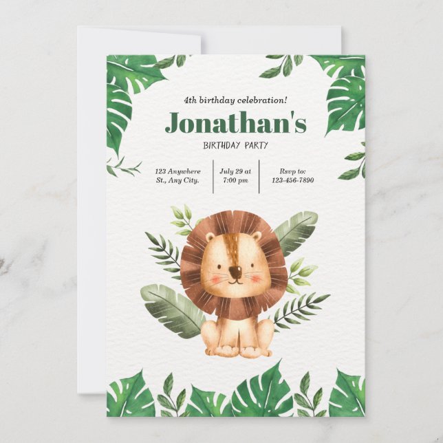 Leon Zoo Party: A Minimalist Animals Birthday Invitation (Front)