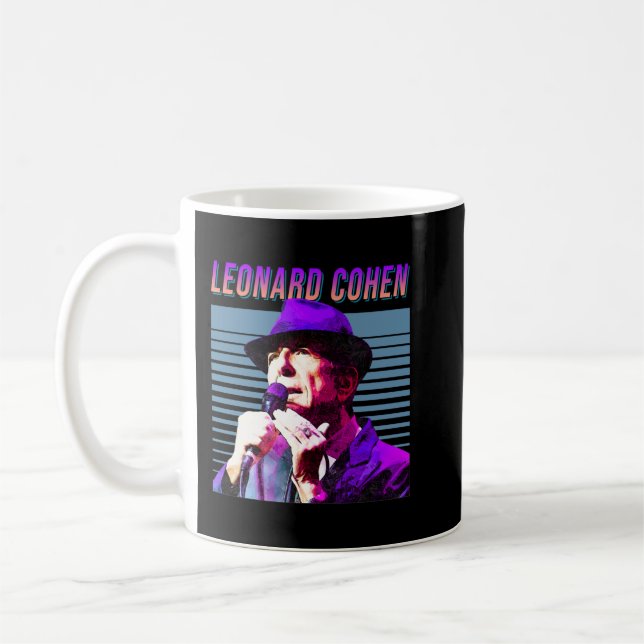 Leonard Cohen Faded 80s Vintage Aesthetic Design Coffee Mug (Left)