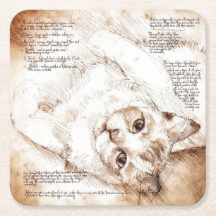Leonardo da Vinci Cat Sketch Coaster