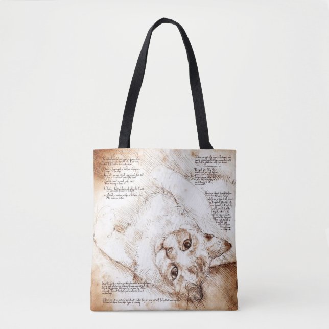 Leonardo da Vinci Cat Sketch Tote Bag (Front)