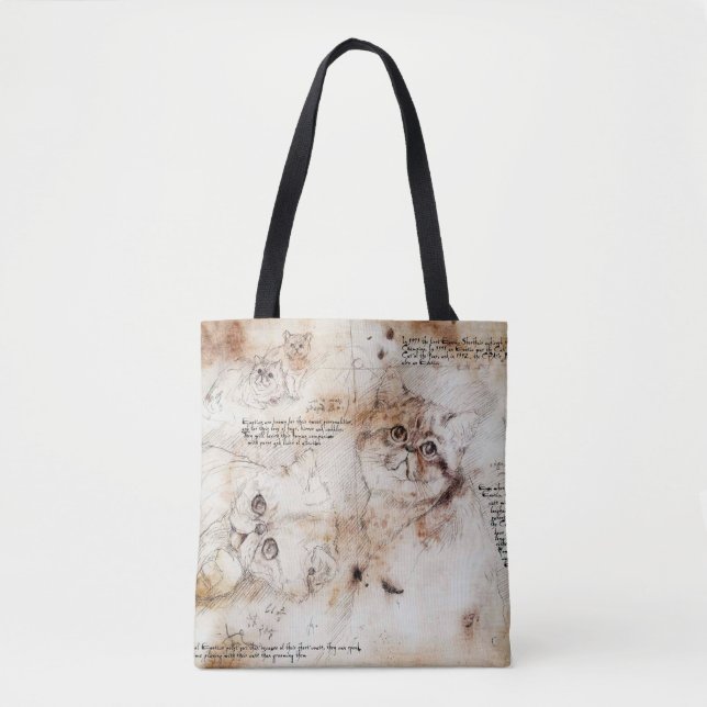 Leonardo da Vinci Cat Sketch Tote Bag (Front)