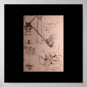 Leonardo da Vinci, drawings of machines Poster