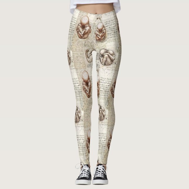 Leonardo Da Vinci Foetal Drawings Leggings (Front)