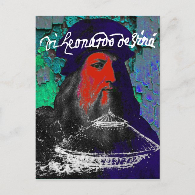 Leonardo Da Vinci Genius Mixed Media Collage Postcard (Front)