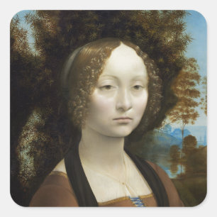 Leonardo Da Vinci Ginevra De' Benci Painting Square Sticker