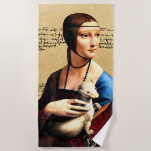 Leonardo da Vinci Lady with Ermine Beach Towel