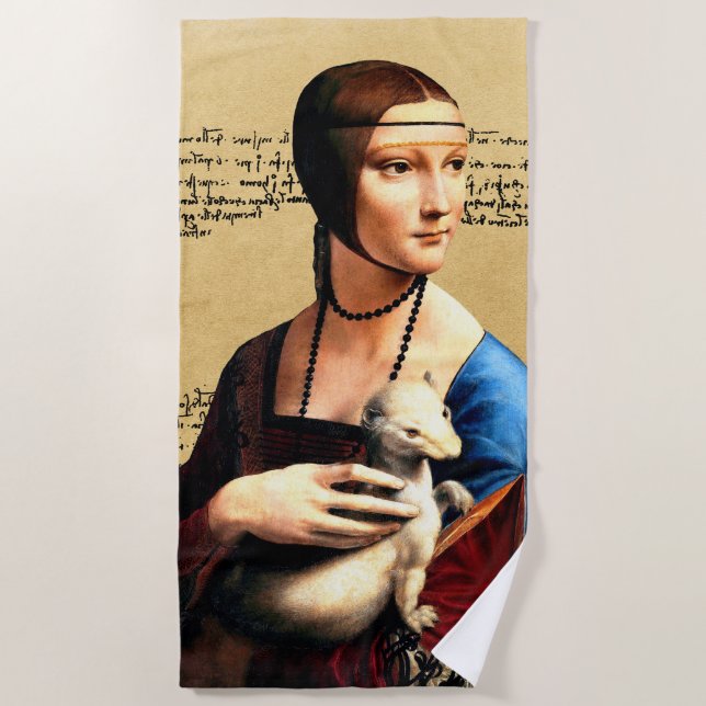 Leonardo da Vinci Lady with Ermine Beach Towel (Front)