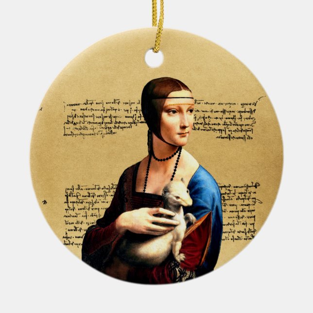 Leonardo da Vinci Lady with Ermine Ceramic Tree Decoration (Front)